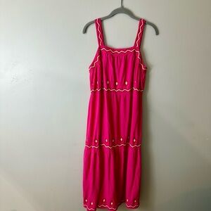LOFT Pink Embroidered Midi Dress